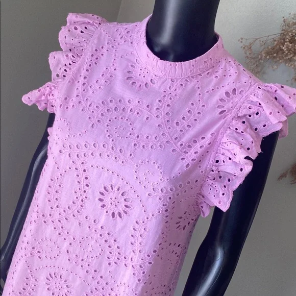 TCEC Lavender Pink Hue Eyelet Dress with Ruffled Sleeves - Picture 4 of 14